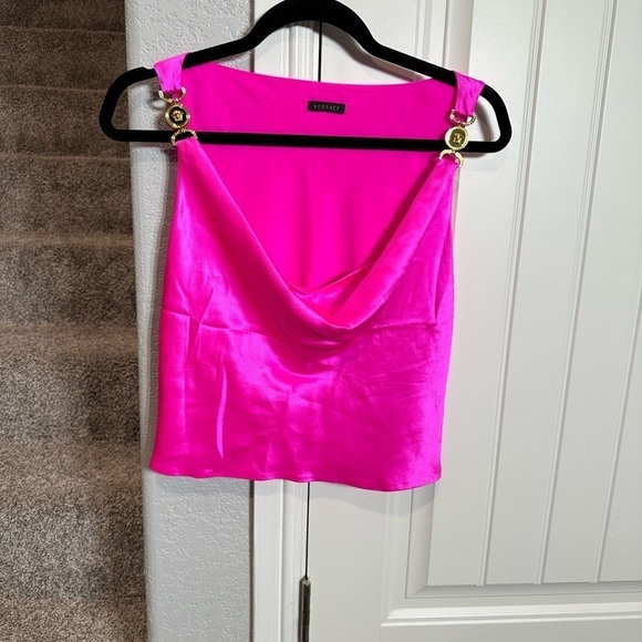 Versace Medusa cowl neck pink silk top with gold hardware - Picture 7 of 15
